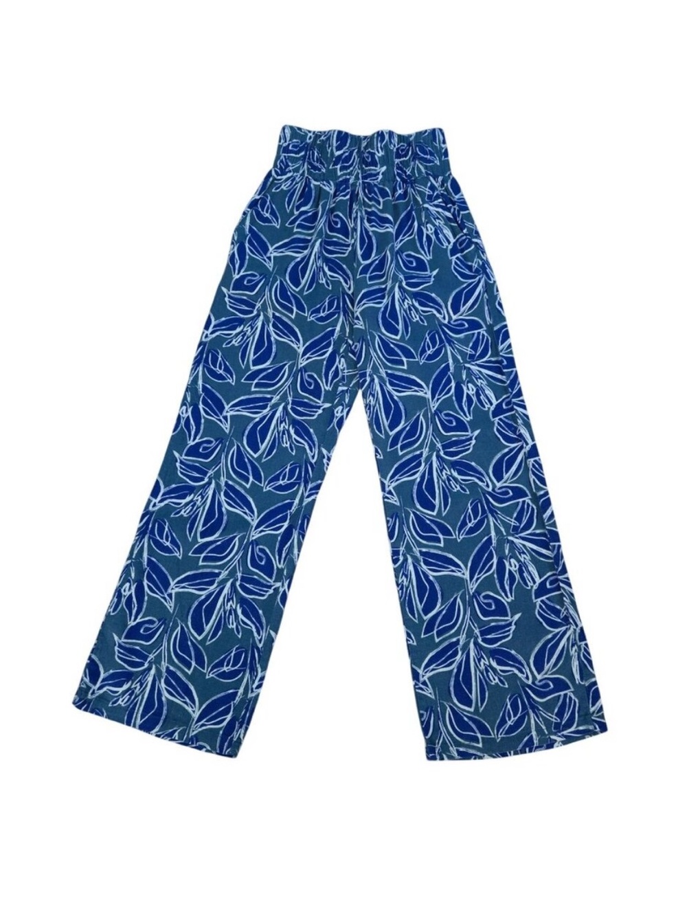 SincerelyJules Blue Leaf Print Wide Leg Pants Size Medium